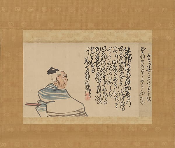 Hokku on “New Year’s Crow,” with a Painting of a Courtier, by Yosa Buson
