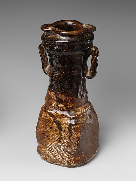 Brown Oribe Flower Holder (Hanaire) with Handles