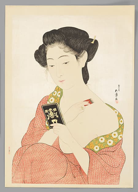 Woman Applying Makeup, by Hashiguchi Goyō