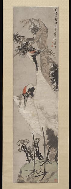 Cranes, Pine Tree, and Lichen, by Ren Yi (Ren Bonian)