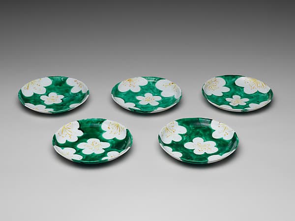 Set of Five Medium Dishes (Chūzara) with Plum-Blossom Patterns, by Ogata Kenzan