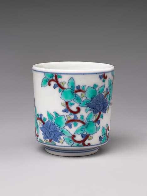 Three Cylindrical Food Cups (Choku) with Stylized Floral Designs