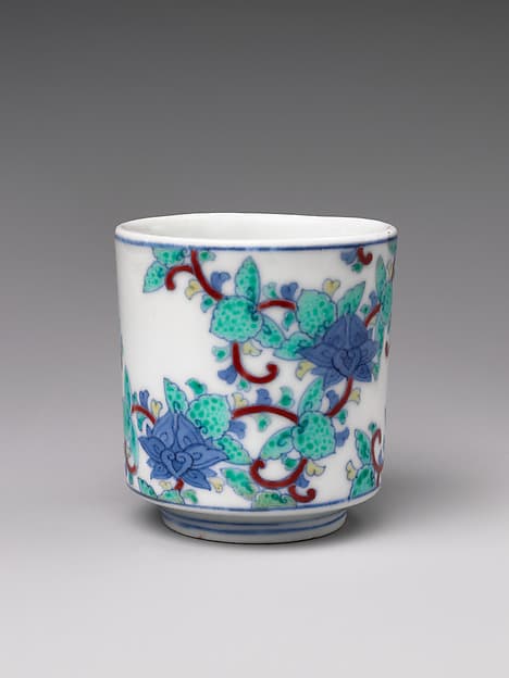 Three Cylindrical Food Cups (Choku) with Stylized Floral Designs