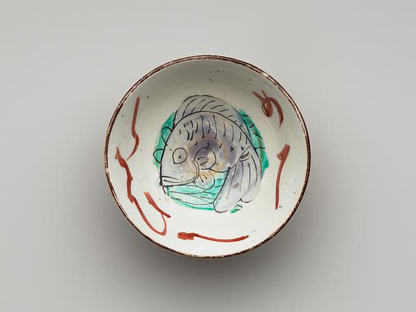 Sake Cup with Sea Bream and Auspicious Poem, by Aoki Mokubei