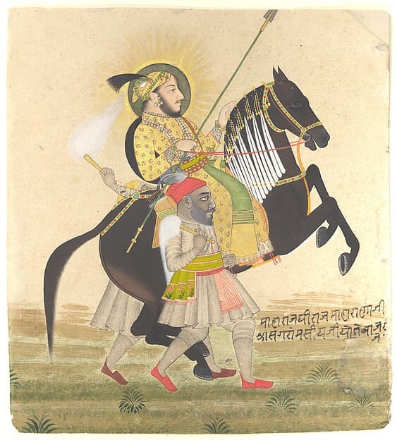 Maharana Sangram Singh Riding a Prize Stallion, by Stipple Master
