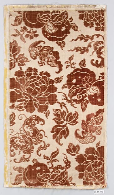 Textile with bats, butterflies, peonies, and peaches