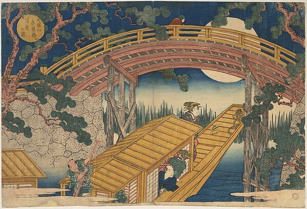 Moonlight View of Suihiro Bridge, Tempozan, by Yashima Gakutei