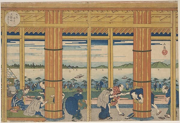 Shower-Shelter on the Shore of Tempozan Bay, by Yashima Gakutei