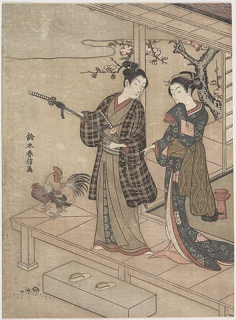 Gentleman Taking Leave of His Lady on a Veranda, by Suzuki Harunobu