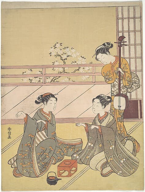 Young Women Playing Kitsune-ken (Fox Game), by Suzuki Harunobu