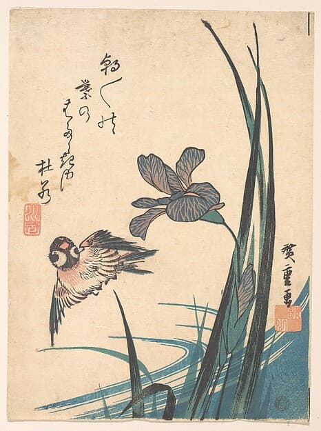 Iris and Sparrow, by Utagawa Hiroshige