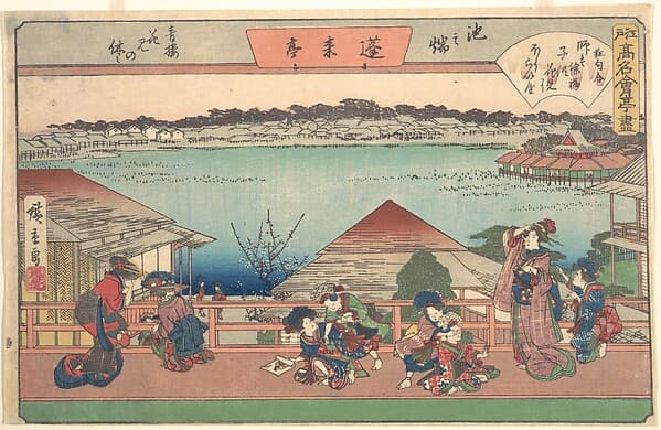 江戸高名会亭尽 池之端 蓬莱亭 青楼花見の休み, by Utagawa Hiroshige