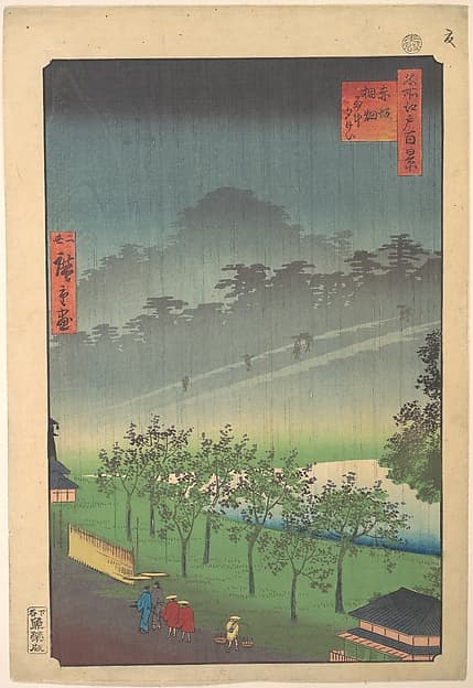 Evening View of Kiribata in Rain at Akasaka, by Utagawa Hiroshige II