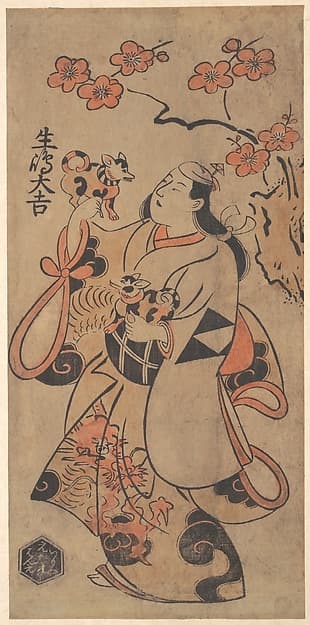 The Actor Ikushima Daikichi as a Woman Standing under an Ume Tree, by Torii Kiyonobu I