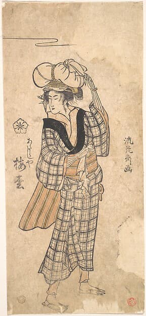 The Courtesan Umematsu of the Atarashiya Brothel Costumed as an Ohara Maiden, by Ryūkōsai Jokei 流光斎如圭