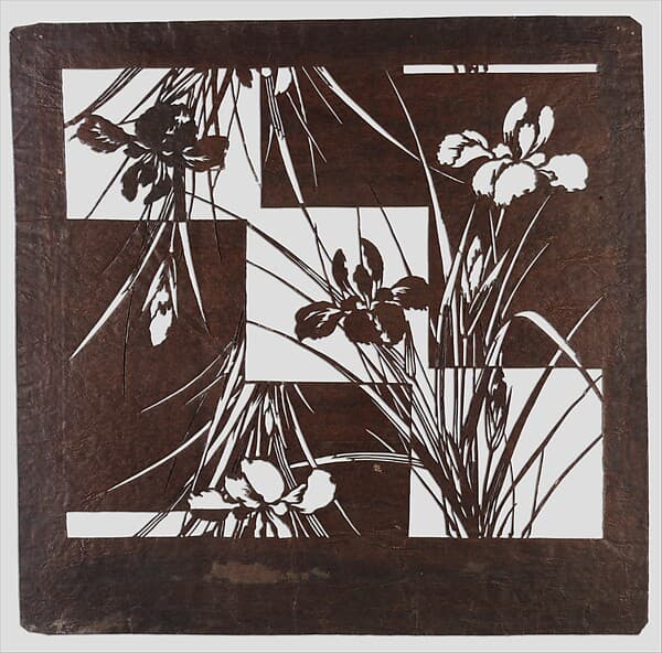 Stencil with Pattern of Irises on a Geometric Background