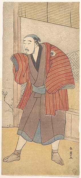 Onoe Matsusuke as a Servant Standing Beside a House, by Katsukawa Shun'ei 勝川春英