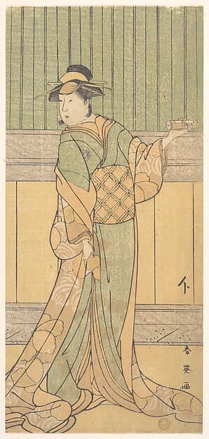 Osagawa Tsuneyo as a Woman Standing in a Room, by Katsukawa Shun'ei 勝川春英