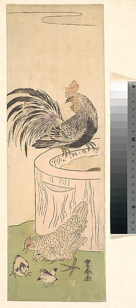 Cock, Hen, and Chickens, by Utagawa Toyoharu