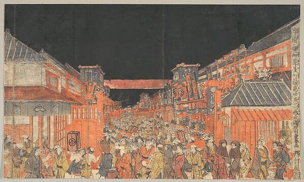 Sakaichō Fukiyachō Kaomise Yoshibai no Zu, by Utagawa Toyoharu