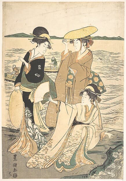 Three Young Ladies by the Seashore, by Utagawa Toyokuni I