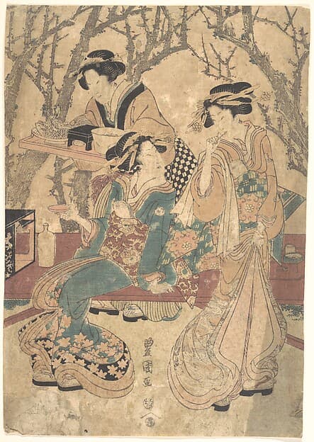 Three Women Dining Before a Group of Trees, by Utagawa Toyokuni I