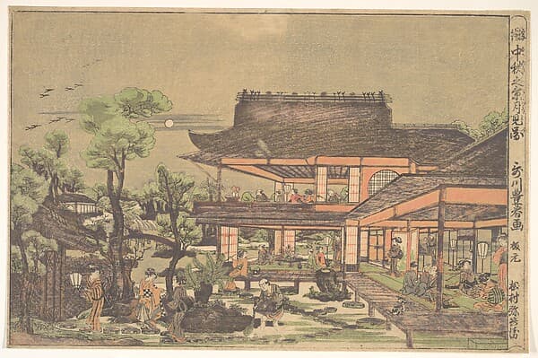 Tea–house; Scene entitled: "Viewing the Moon in mid–autumn", by Utagawa Toyoharu