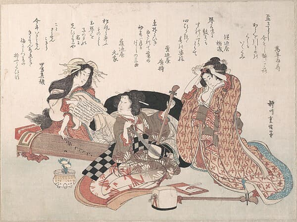 Women Playing Music, by Yanagawa Shigenobu