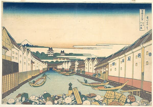 Nihonbashi in Edo (Edo Nihonbashi), from the series Thirty-six Views of Mount Fuji (Fugaku sanjūrokkei), by Katsushika Hokusai