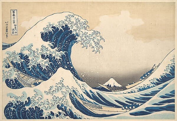 Under the Wave off Kanagawa (Kanagawa oki nami ura), or The Great Wave, from the series Thirty-six Views of Mount Fuji (Fugaku sanjūrokkei), by Katsushika Hokusai