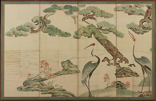 Cranes, Pines, and Bamboo, by Ogata Kōrin