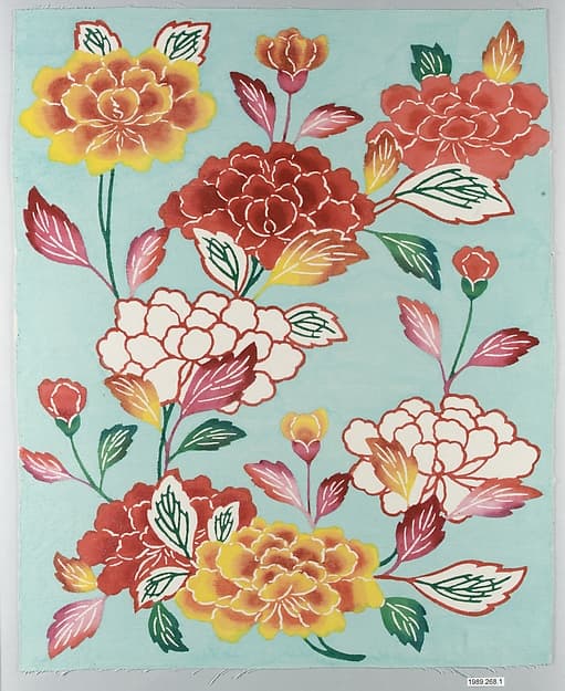 Bingata Panel with Tree Peonies, by Teruyo Shinohara