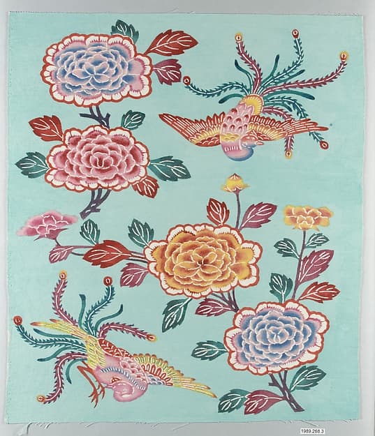 Bingata Panel with Tree Peonies and Peacocks, by Teruyo Shinohara