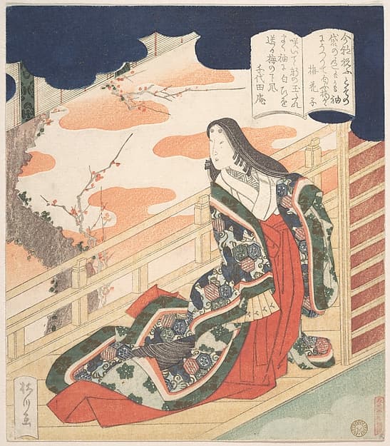 Court Lady Praising the Plum Blossom, by Yanagawa Shigenobu