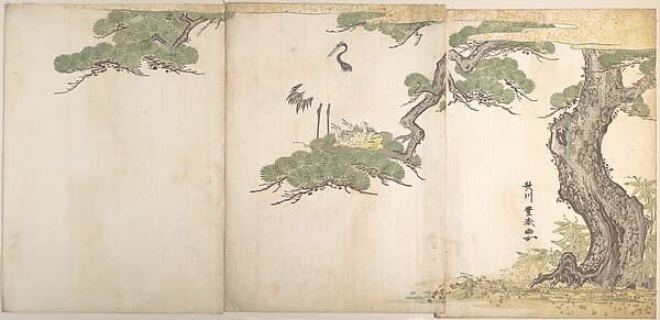 Crane and Their Young in Their Nest in the Branches of a Pine-tree, by Utagawa Toyoharu