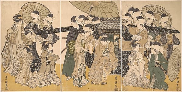 Famous Beauty Escorted by Women of Different Rank, by Utagawa Toyokuni I