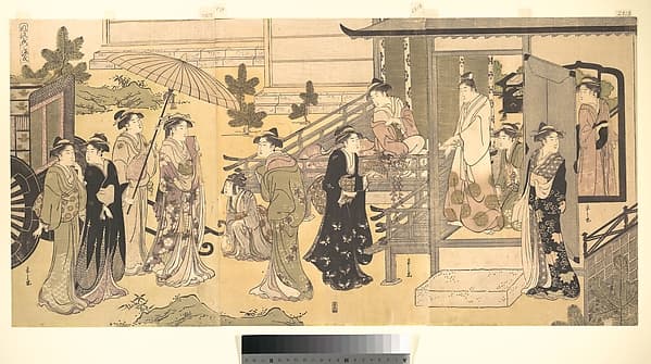 A Disguised Scene from The Tale of Genji (Fūryū Yatsushi Genji), Chapter 33, “Wisteria Leaves (Fuji no uraba)”, by Chōbunsai Eishi