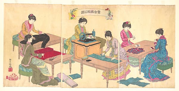 Ladies Sewing (Kijo saihō no zu), by Adachi Ginkō