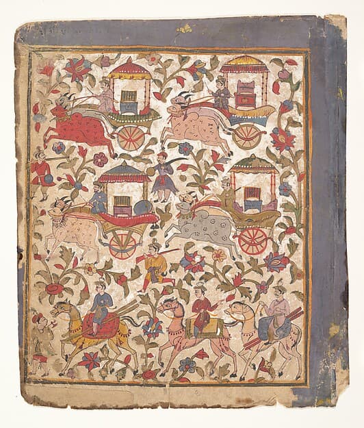 Procession of Carriages Carrying Booty: Page from a Dispersed Bhagavata Purana Manuscript
