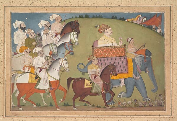 Maharaja Raj Singh in Procession with Members of His Court, by Nihal Chand