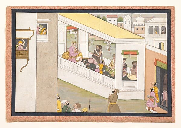Rama and Lakshmana as Boys Assist the Sage Vishvamitra: Folio from a dispersed Ramayana series, by Nainsukh