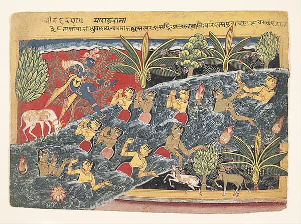 The Gopis Plead with Krishna to Return Their Clothing: Folio from "Isarda" Bhagavata Purana, by Master of the "Isarda" Bhagavata Purana