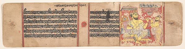 King Siddharta Listens to an Astrologer Forecast the Conception and Birth of His Son, the Jina Mahavira: Folio from a Kalpasutra Manuscript