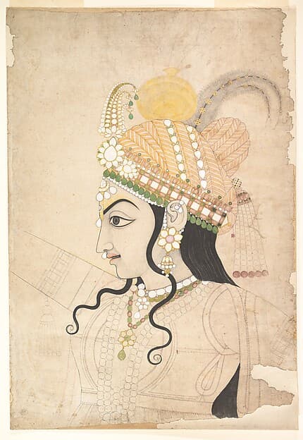 Head of Krishna: cartoon for a mural of the Raslila, by Sahib Ram