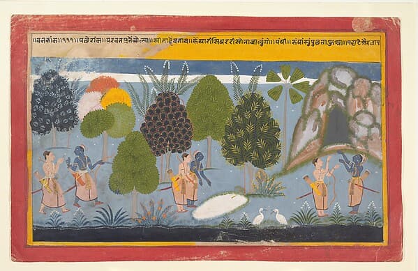 Rama and Lakshmana Search in Vain for Sita: Illustrated folio from a dispersed Ramayana series