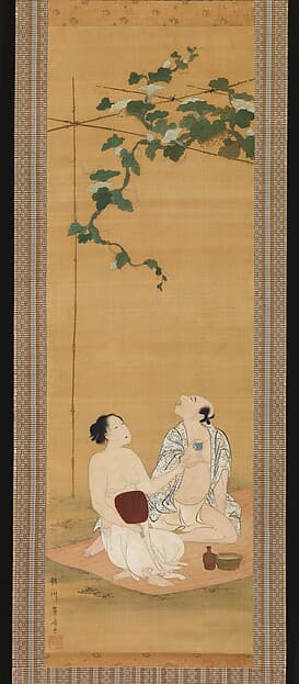 Enjoying the Evening Cool under a Gourd Trellis, by Utagawa Toyohiro