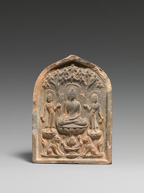 Votive tablet with Buddhist triad