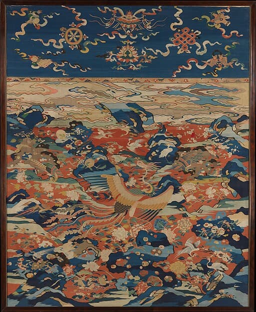 Panel with a Phoenix and Birds in a Rock Garden
