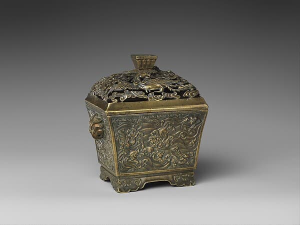 Incense burner with dragon, phoenix, and sea creatures