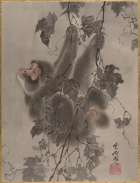 Monkey Hanging from Grapevines, by Kawanabe Kyōsai 河鍋暁斎